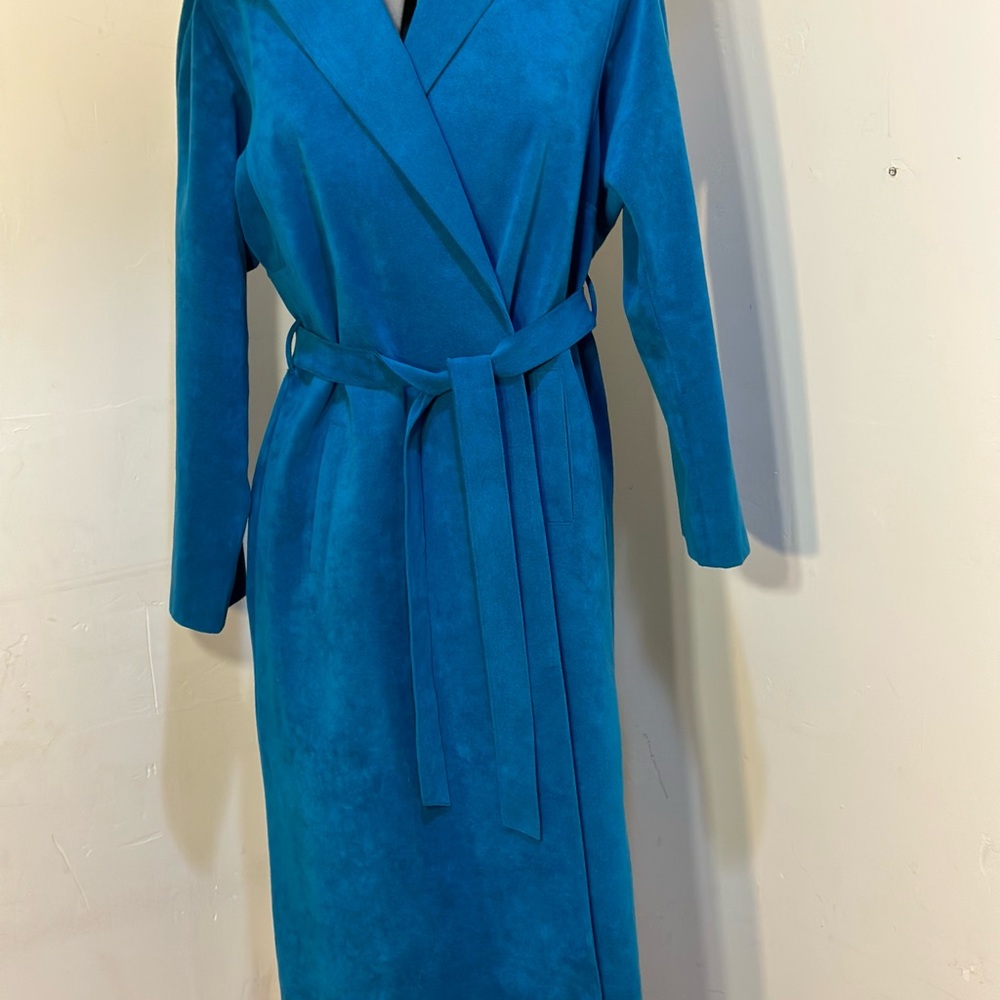 Vintage Elegant Aqua Faux Suede Trench Coat